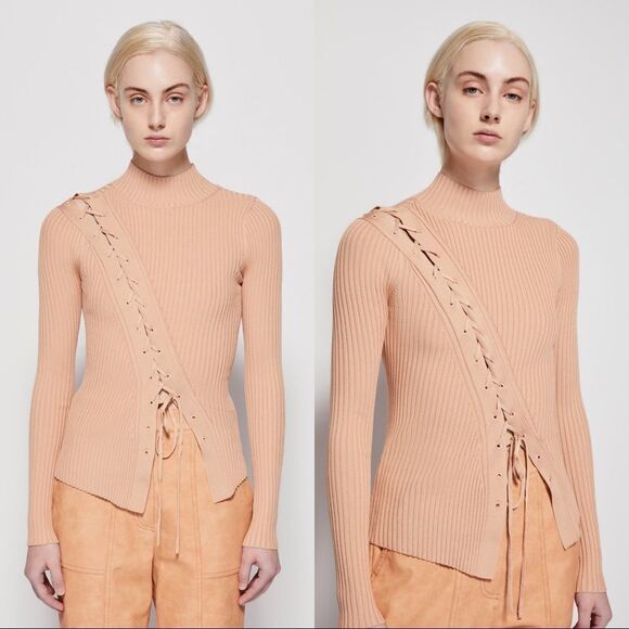 Jonathan Simkhai Brooke Lace Up Rib Knit top Tan Size XS - Picture 4 of 12